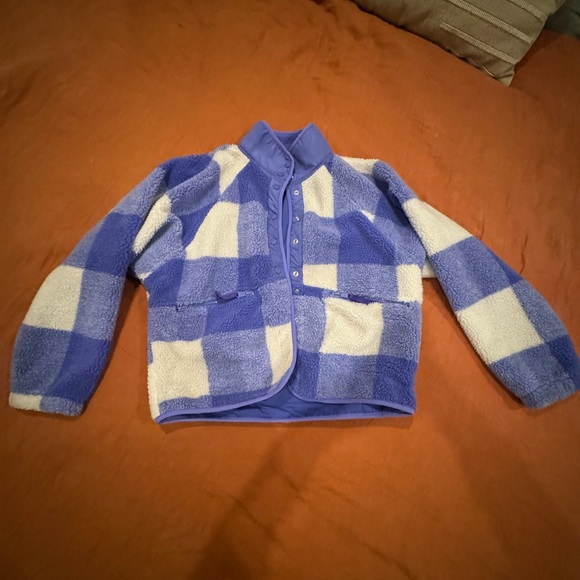 Blue Iris Gingham Combo Hit The Slopes Printed Fleece Jacket - Picture 4 of 10